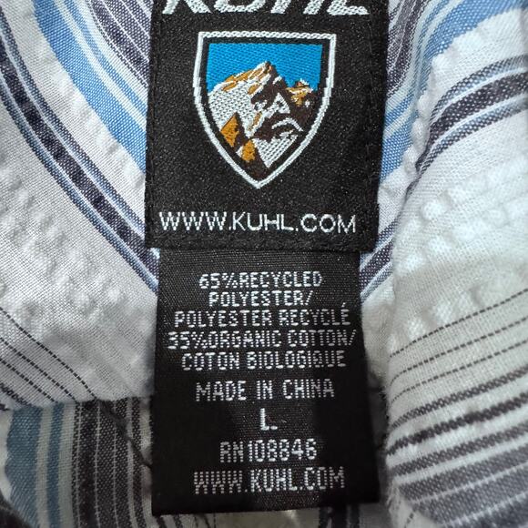 KUHL Striped Short Sleeve Button Down Shirt Men’s L Gray Blue Travel - Picture 5 of 5